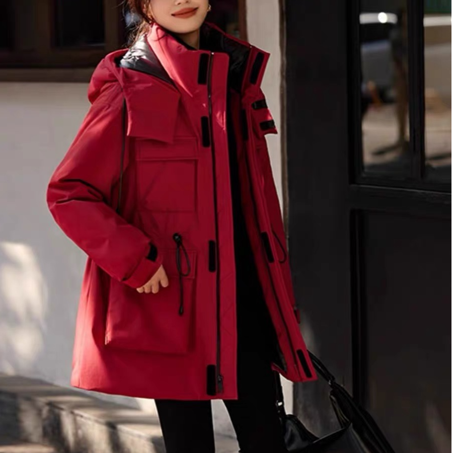 好货 嘎嘎好 9A119 商场同款女中长款冬收腰连帽宽松工装厚外套