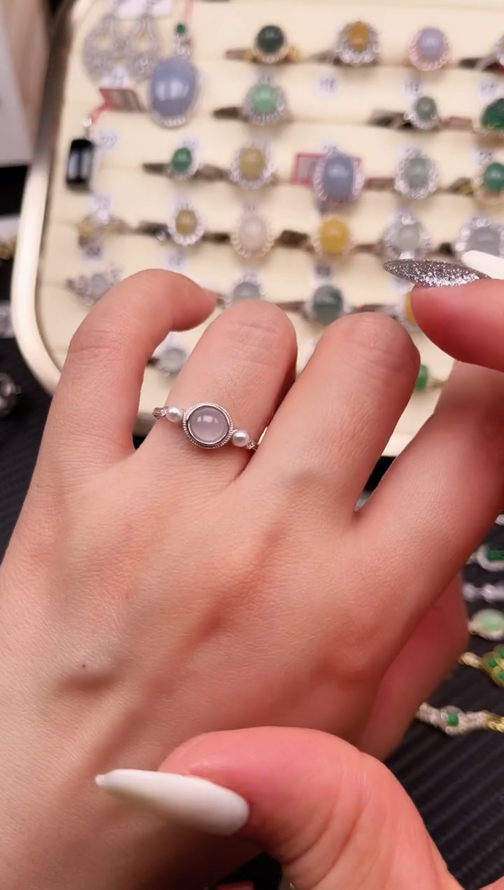 【闪购商品】翡翠戒指银S925镶嵌天然A货翡翠16