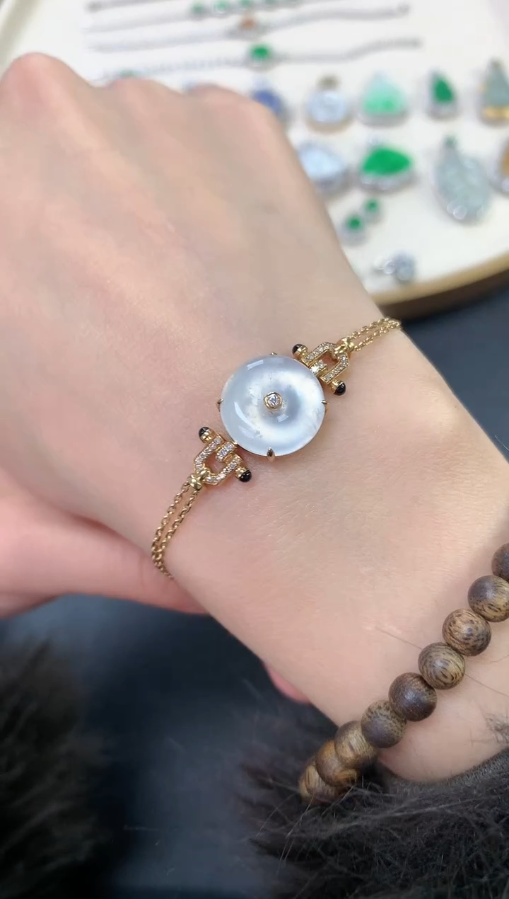 【闪购商品】翡翠手链18K金镶嵌手链7980