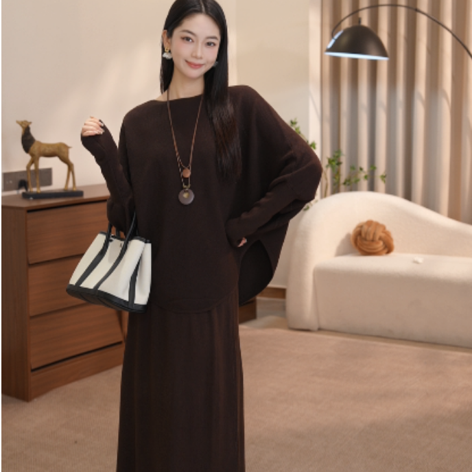 vco/微酷秋款慵懒风蝙蝠袖【长期主义】针织衫+针织半裙