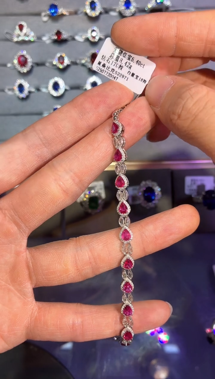 18K金镶嵌手链红宝石【闪购】5.4ct/七天鉴赏/无烧