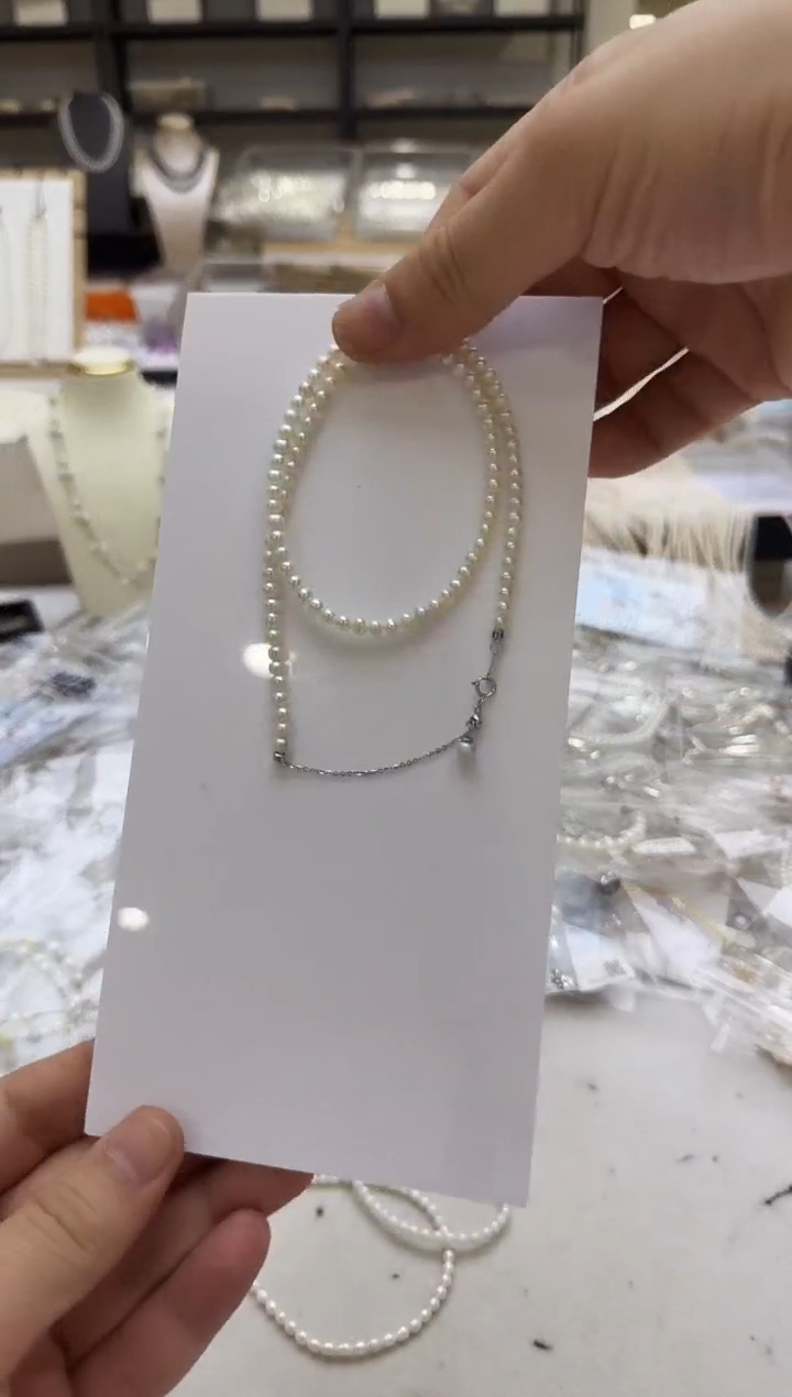 淡水珍珠银S925镶嵌项链3-4mm 吊小珠-孤品3单