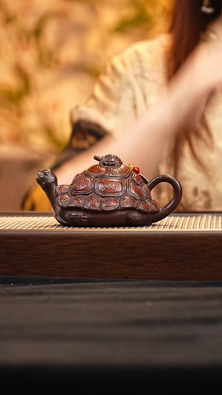 茶壶紫砂J29481龙龟 紫泥