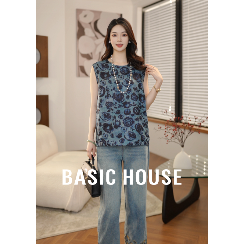 Basic House/百家好新中式夏季短款无袖气质国风小衫B1195B5W252