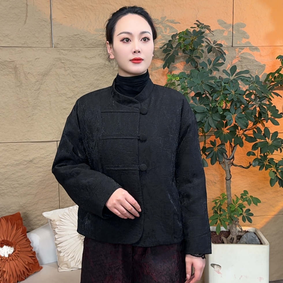 清静语qjy25044冬季保暖黑色国风复古棉衣棉服