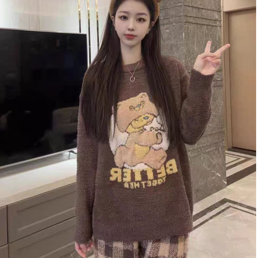 【娜扎同款】半边绒家居服款套装秋冬新款加绒高档可外穿居家服