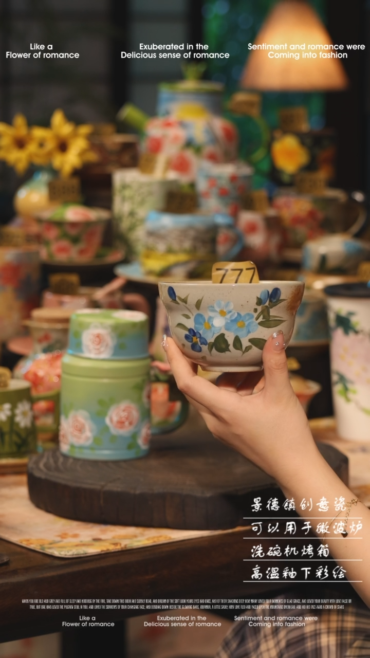 陶瓷777景德镇高温釉下彩绘设计师款式