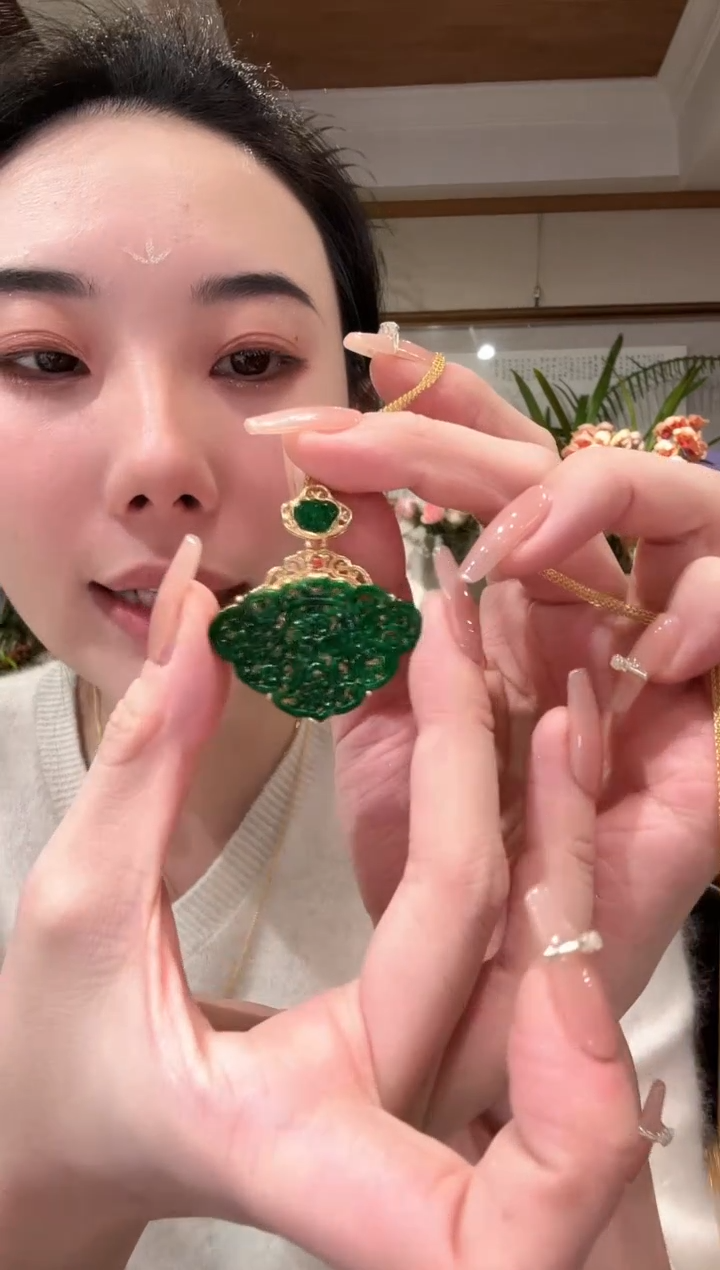 【闪购商品】翡翠颈饰银S925镀金镶嵌国风