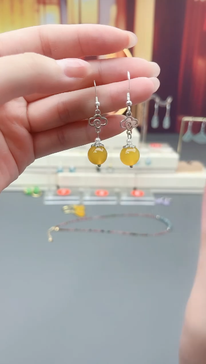 银S925镶嵌耳饰玛瑙/玉髓702