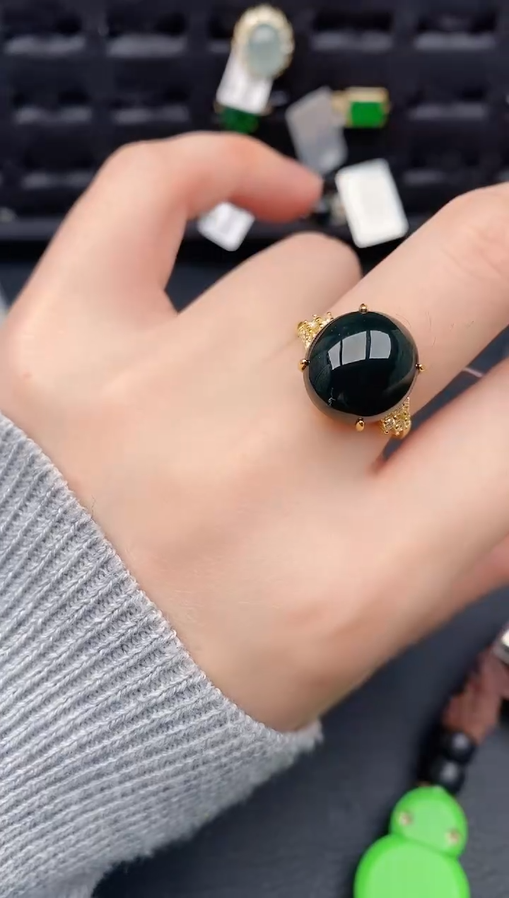 银S925镶嵌戒指翡翠天然a货翡翠326