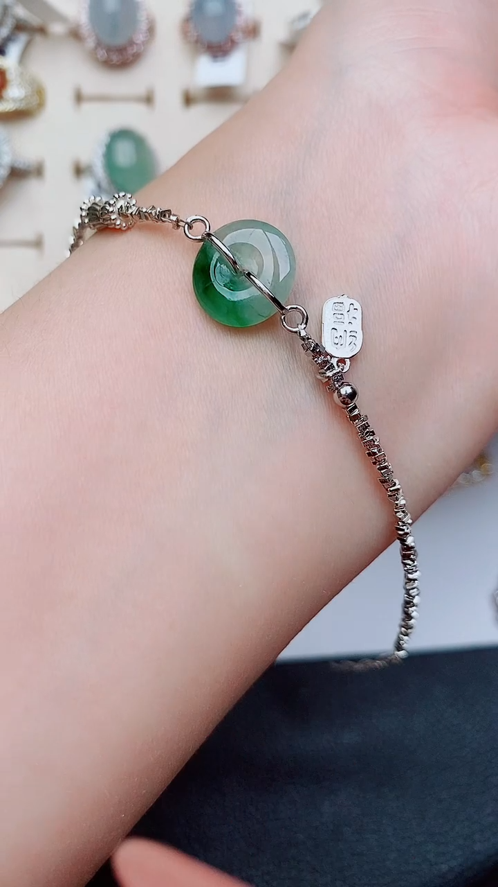 银S925镶嵌戒指翡翠浅*...