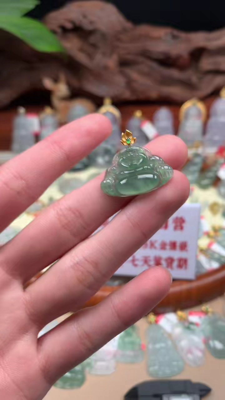 【闪购商品】翡翠吊坠(不含链)18K金镶嵌佛公
