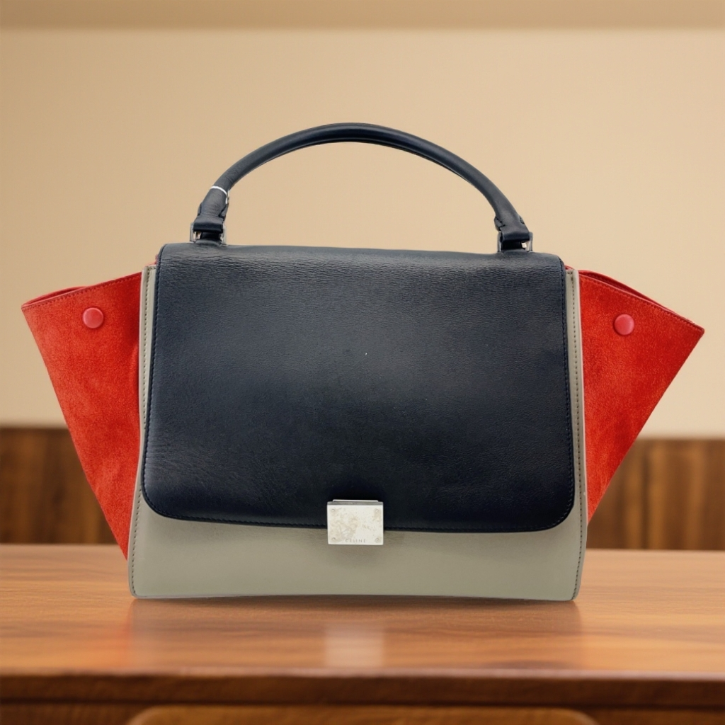 95新 Celine/思琳 黑红拼色秋千手提包 1662 4141 