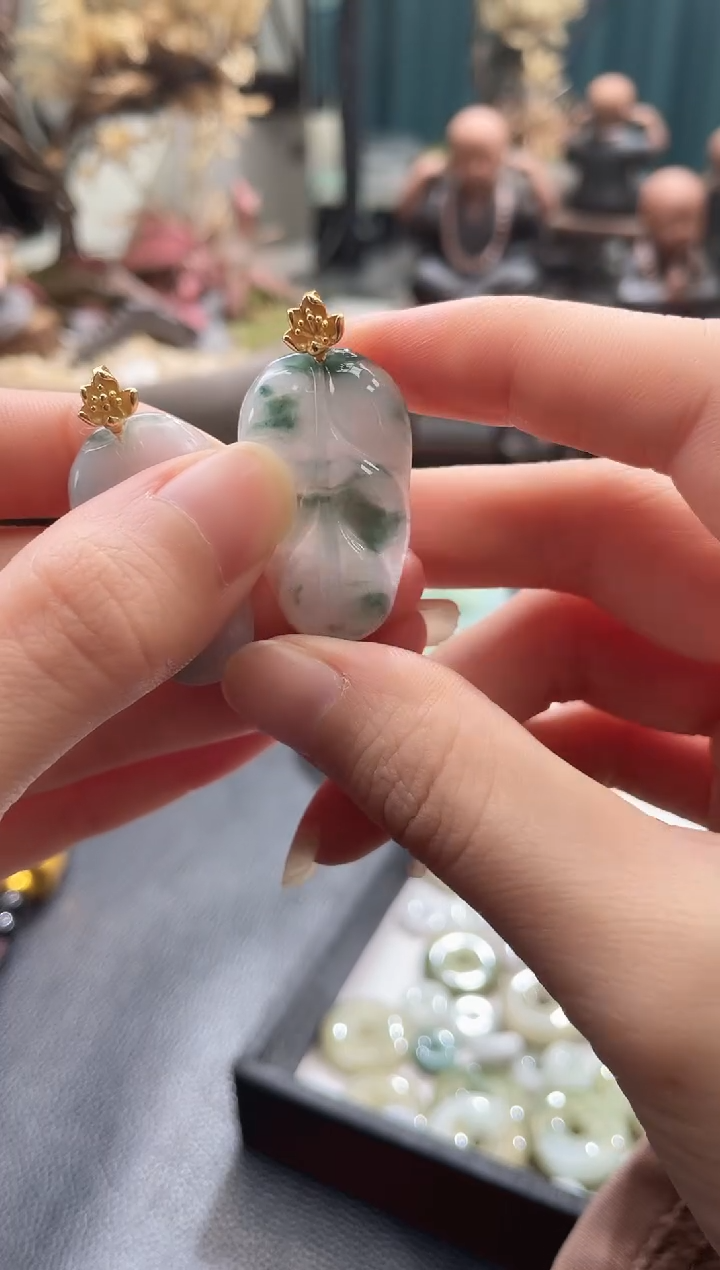 吊坠(不含链)银S925镶嵌翡翠飘花叶子多样性发一件