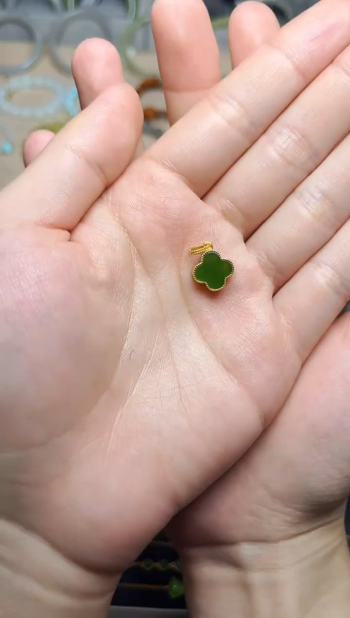 和田玉银S925镶嵌颈饰06四叶草