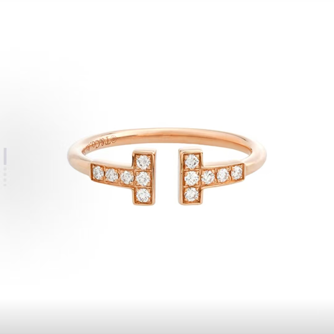 未使用 Tiffany & Co./蒂芙尼  双T开口带钻 玫瑰金戒指