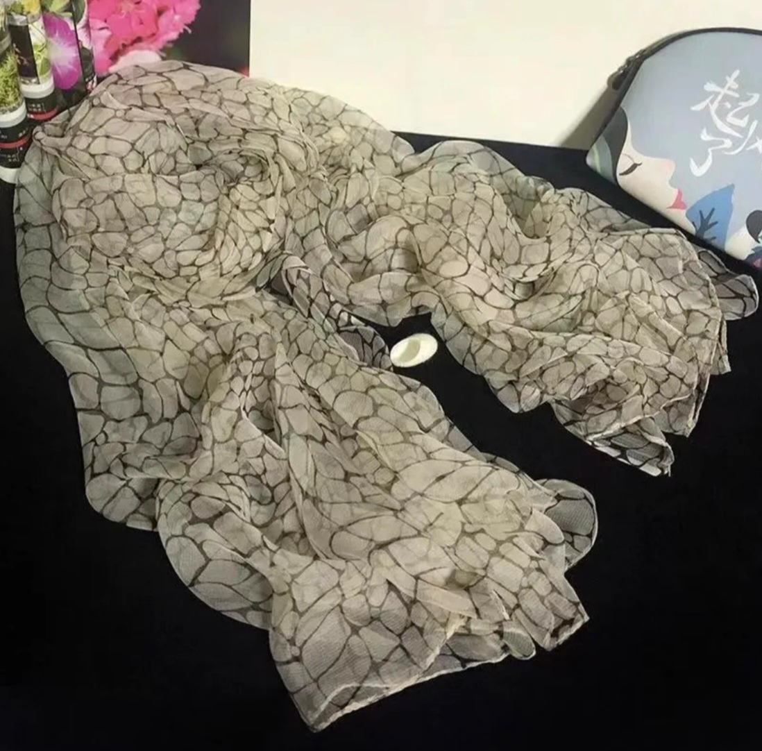 【米色龟裂纹】丝巾春秋气质时尚百搭女士夏季薄款杏色优雅围巾