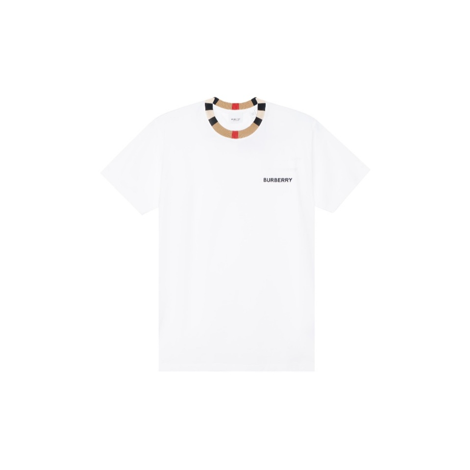 BURBERRY/博柏利经典休闲博柏利刺绣logo格纹领口短袖T恤