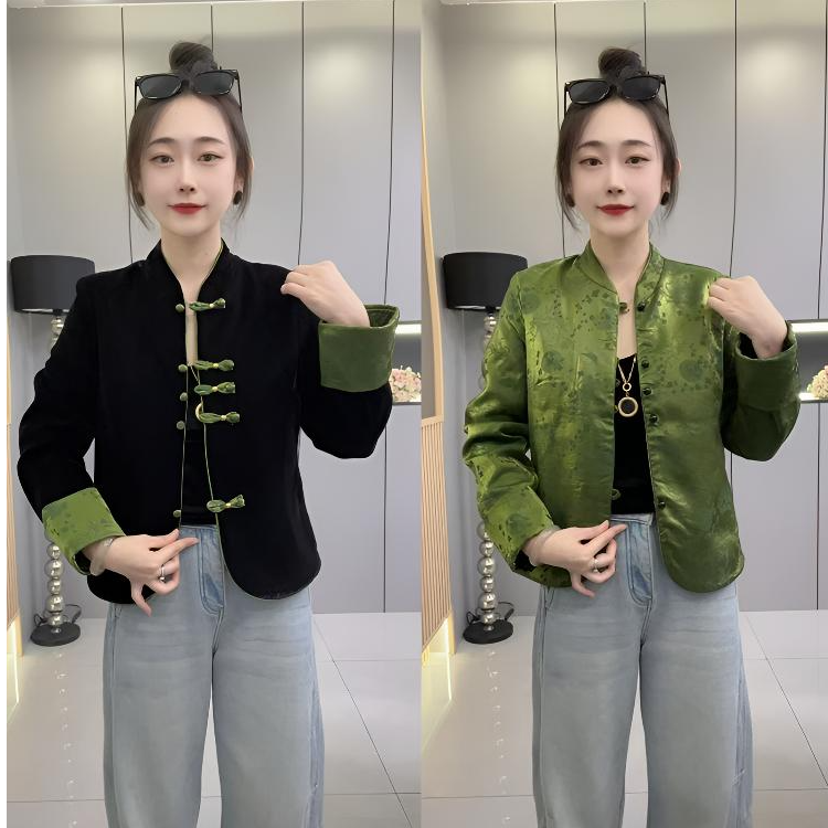 洋➕307秋季新款新中式国风立领短款(两面穿)时尚洋气女外套