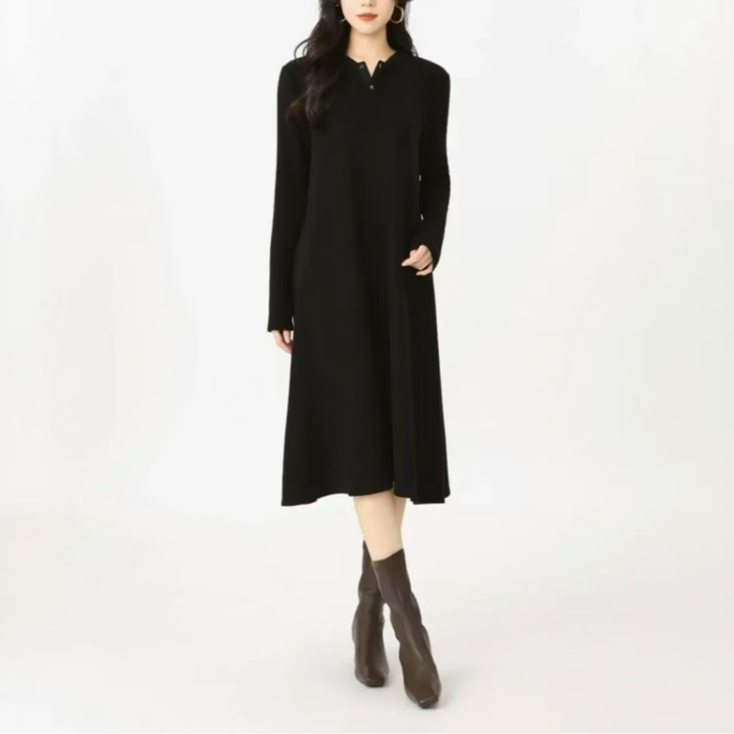 秋冬新款优雅风长袖宽松休闲连衣裙550080