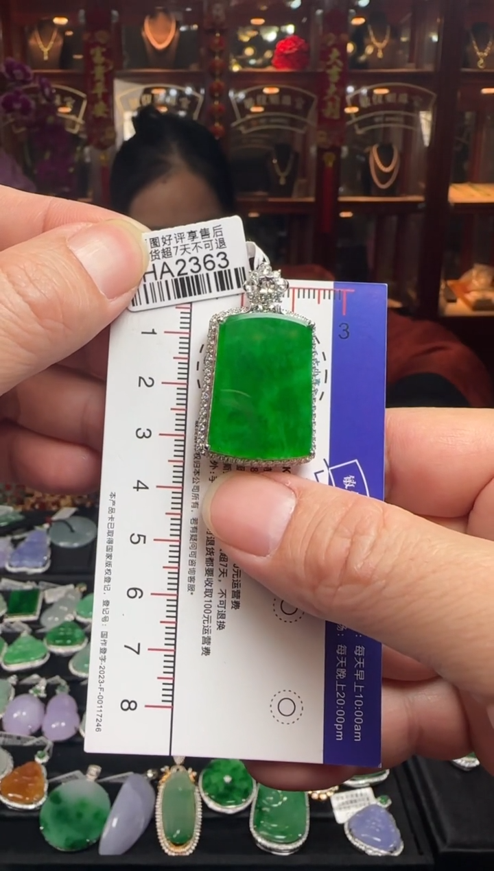 【闪购商品】翡翠颈饰18K金镶嵌HA2363 冰辣绿无事牌