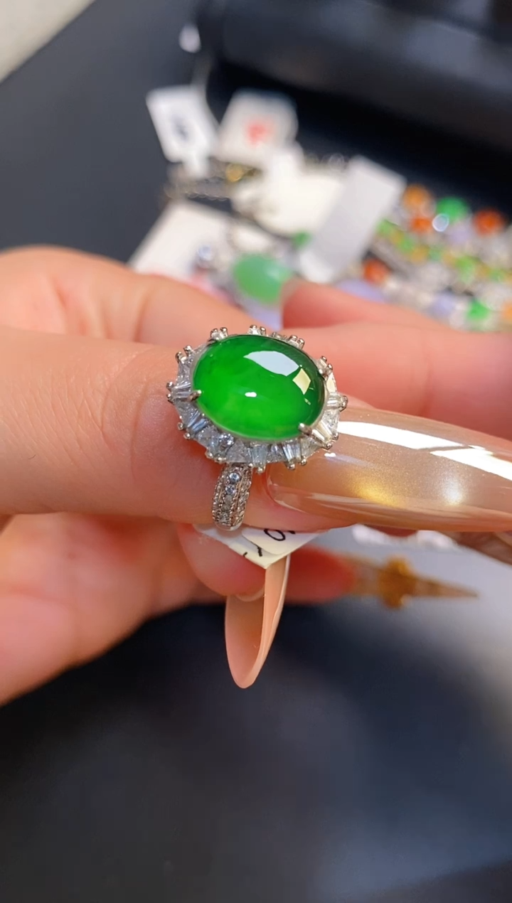 银S925镶嵌戒指翡翠天然