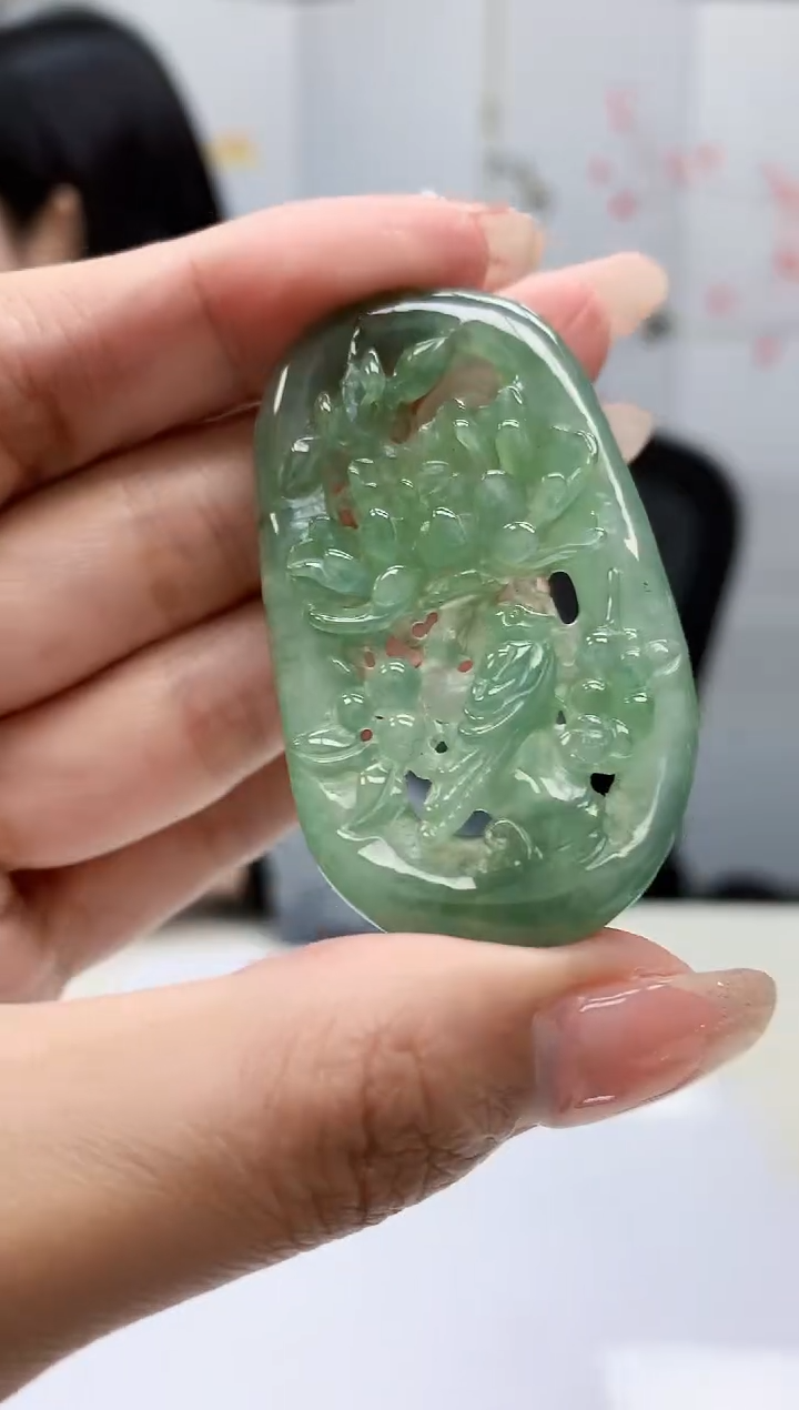 【闪购商品】定制翡翠未镶嵌0405MM-毛货挂件64