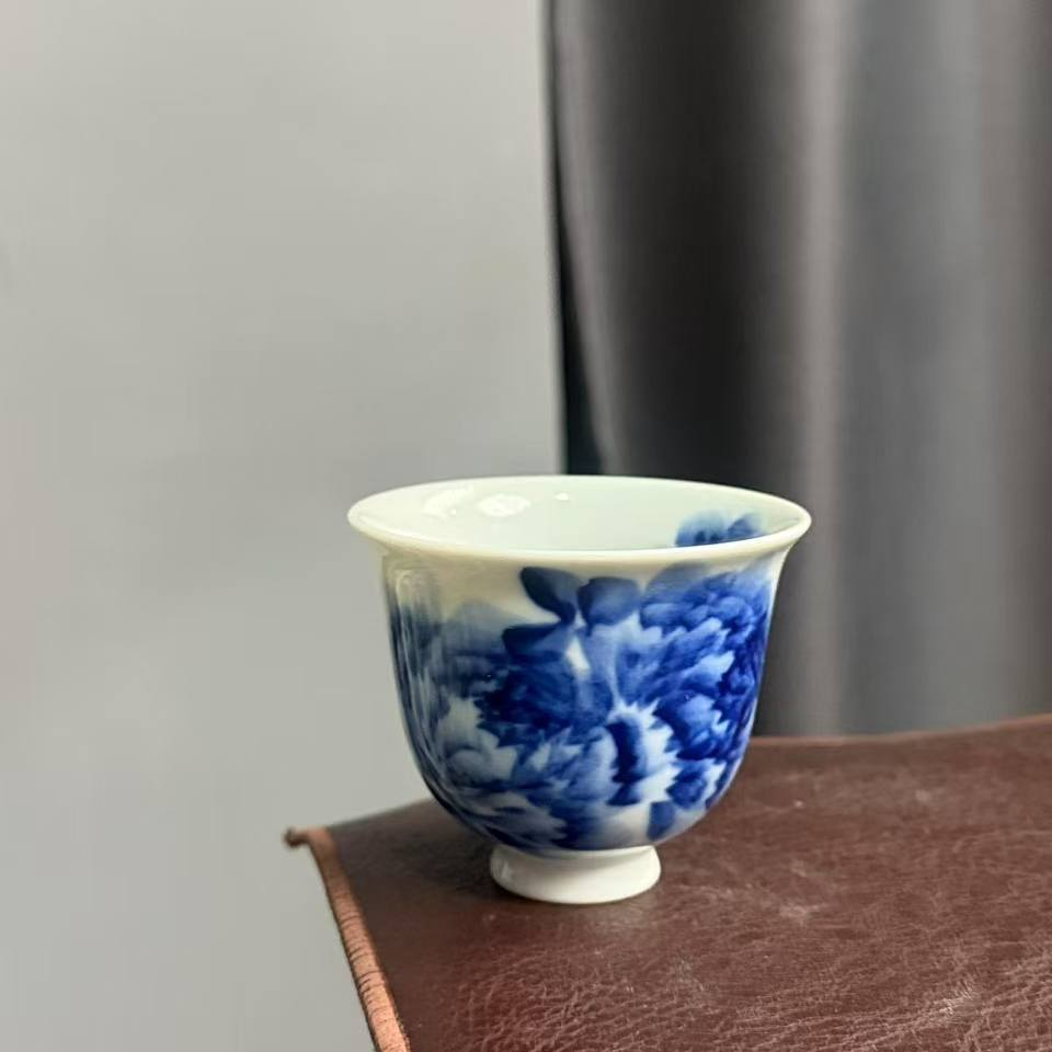 柴窑微瑕铃铛杯80cc牡丹花