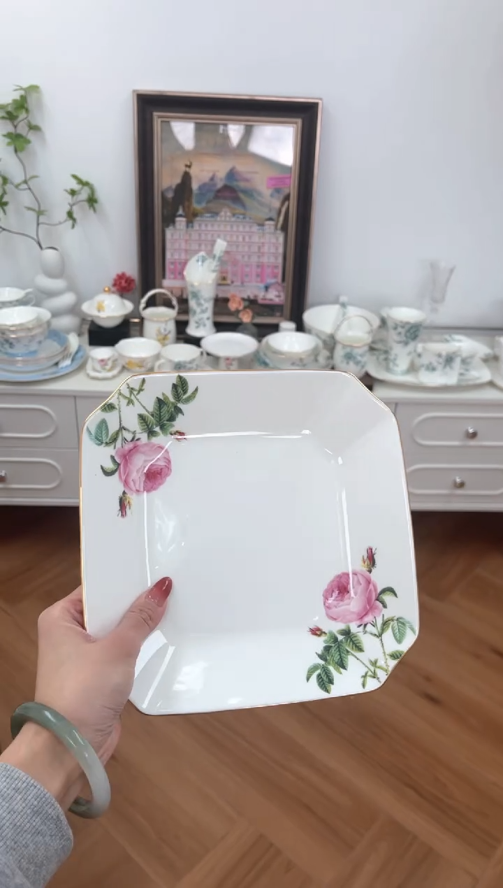 【闪购商品】碗玫瑰高骨骨瓷方盘