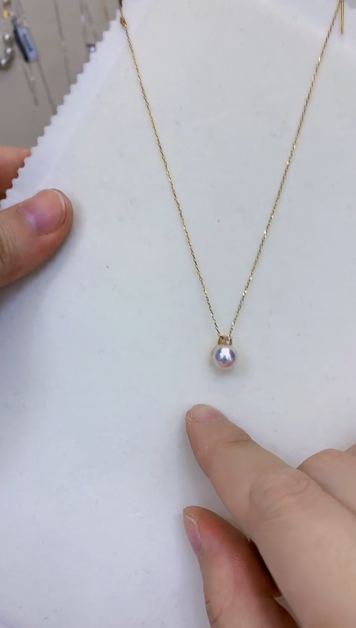 18K金镶嵌海水珍珠饰品7-8钻石王妃吊坠