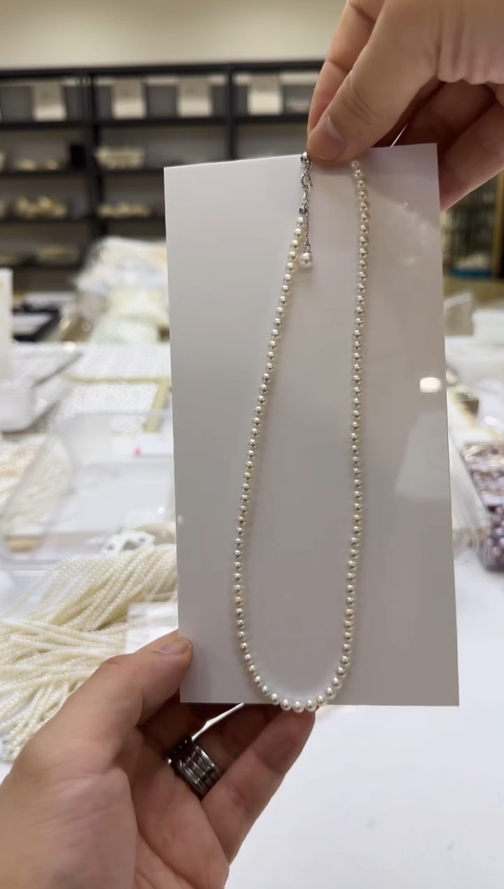 淡水珍珠银S925镶嵌项链3-4mm 卡家吊珠（银）