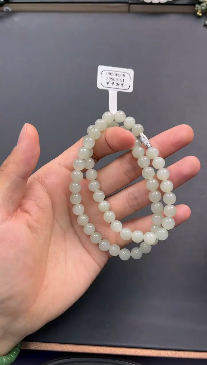 未镶嵌手串和田玉且末青白妈妈链卡8微色差