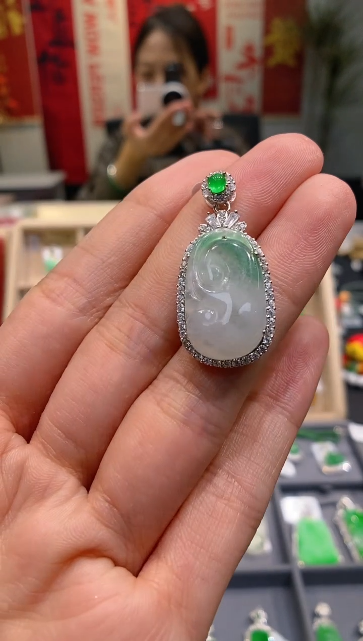 【闪购商品】翡翠吊坠(不含链)银S925镶嵌如意