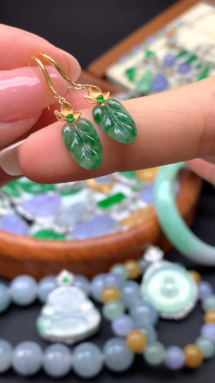 【闪购商品】翡翠耳饰18K金镶嵌141-天然翡翠