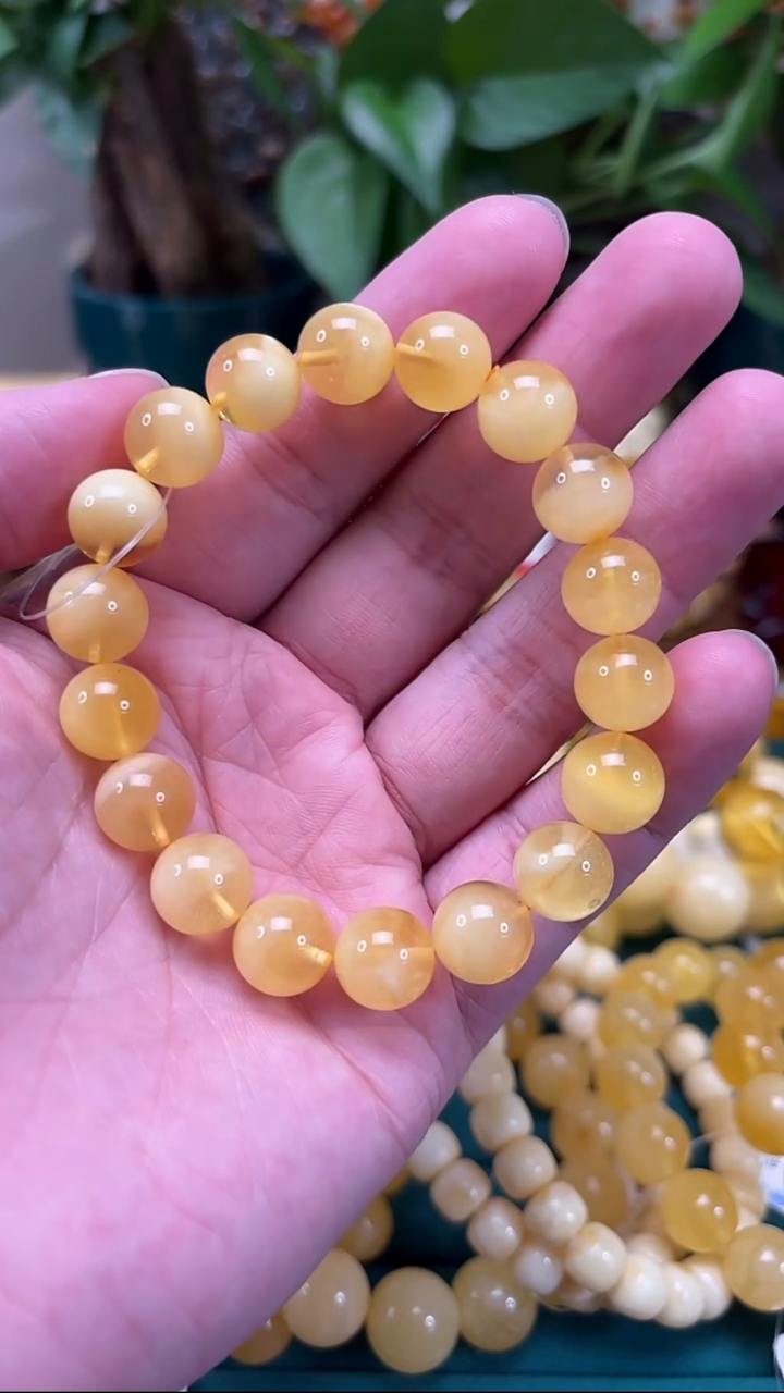 手链蜜蜡未镶嵌p7金白蜜蜡单圈 14.23克 11mm