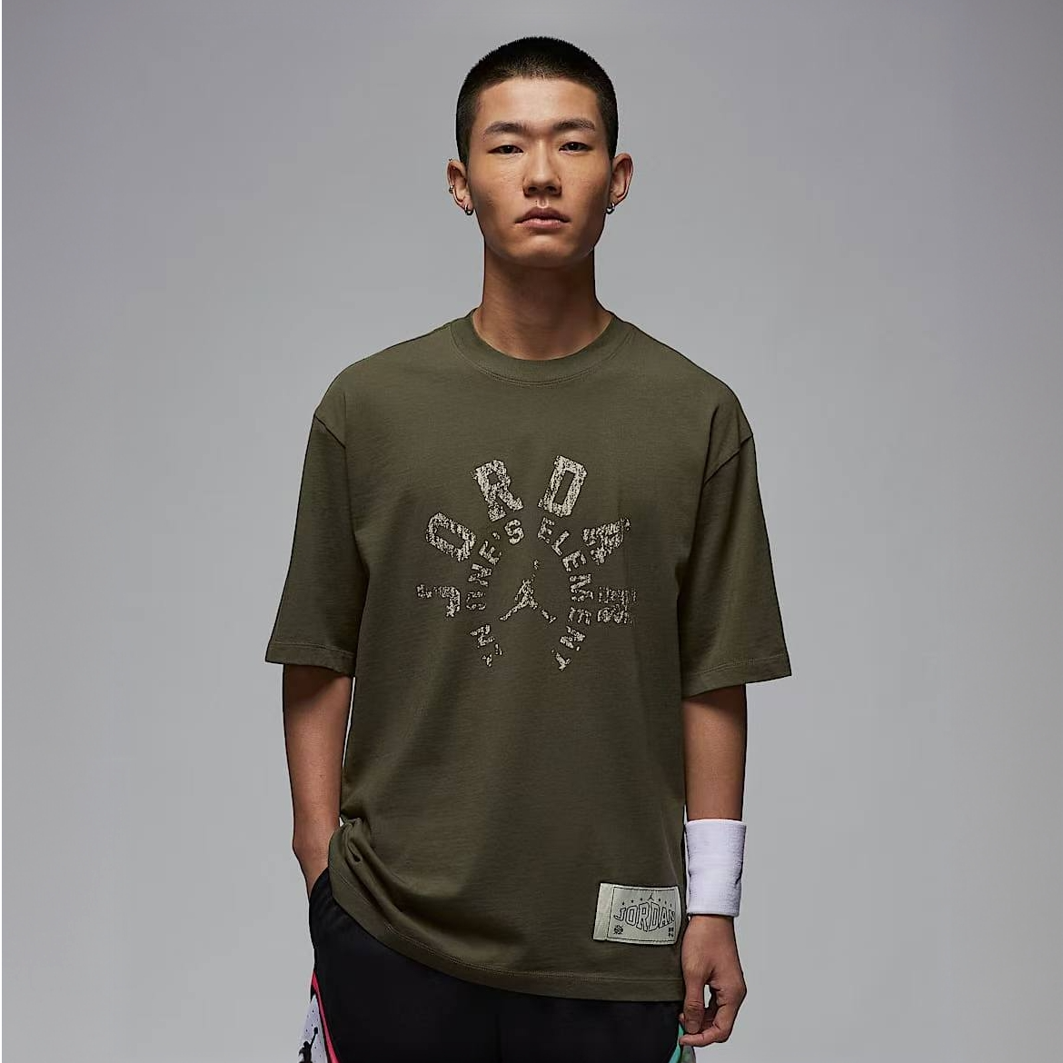 NIKE/耐克JORDAN下站东单男子绿色运动速干T恤HV1257-222流光风