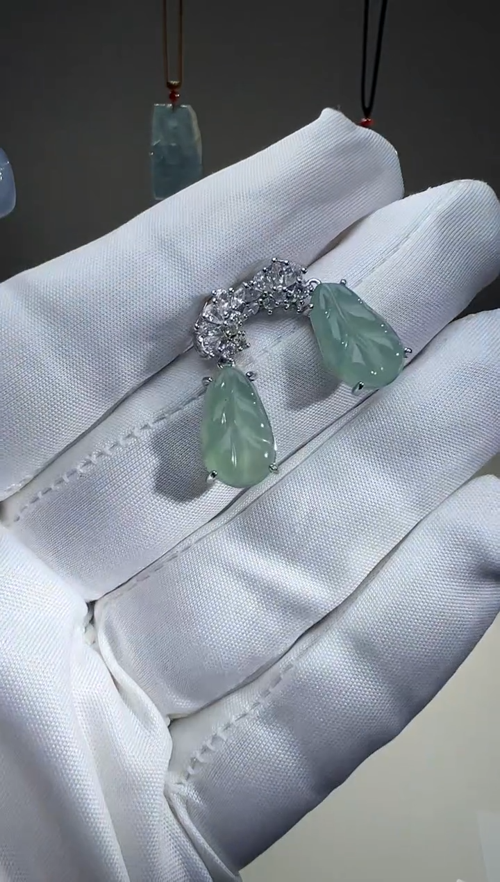 未镶嵌翡翠耳饰叶子