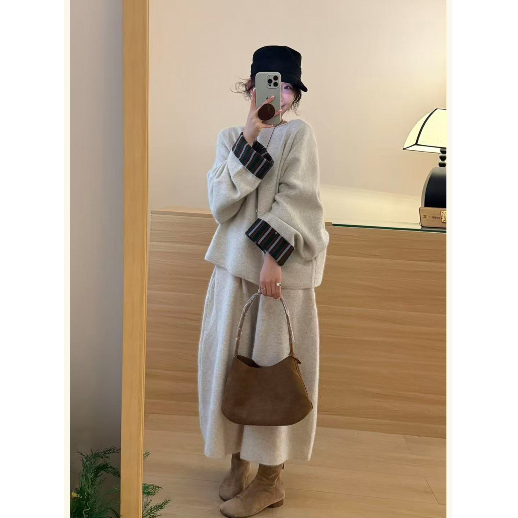 秋季一整套ootd穿搭套装撞色拼接上衣阔腿裤韩系慵懒chic两件套女