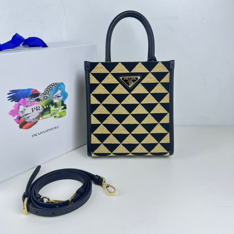 99新 Prada/普拉达 【十六专属】Z27/Symbole刺绣织物迷你托特包/CX