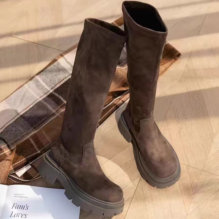 410 B 新款24秋冬欧美风绒面弹力厚底百搭女靴