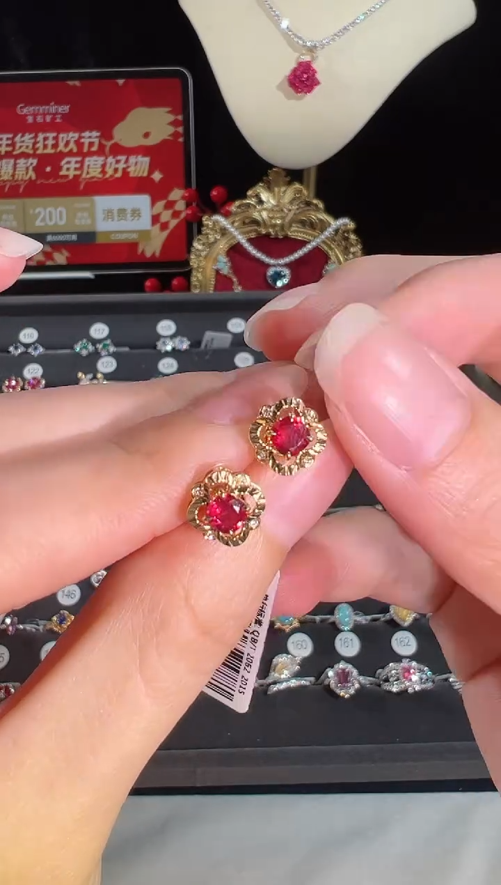 【闪购商品】红宝石耳饰18K金镶嵌BE12121-A#-Y#119