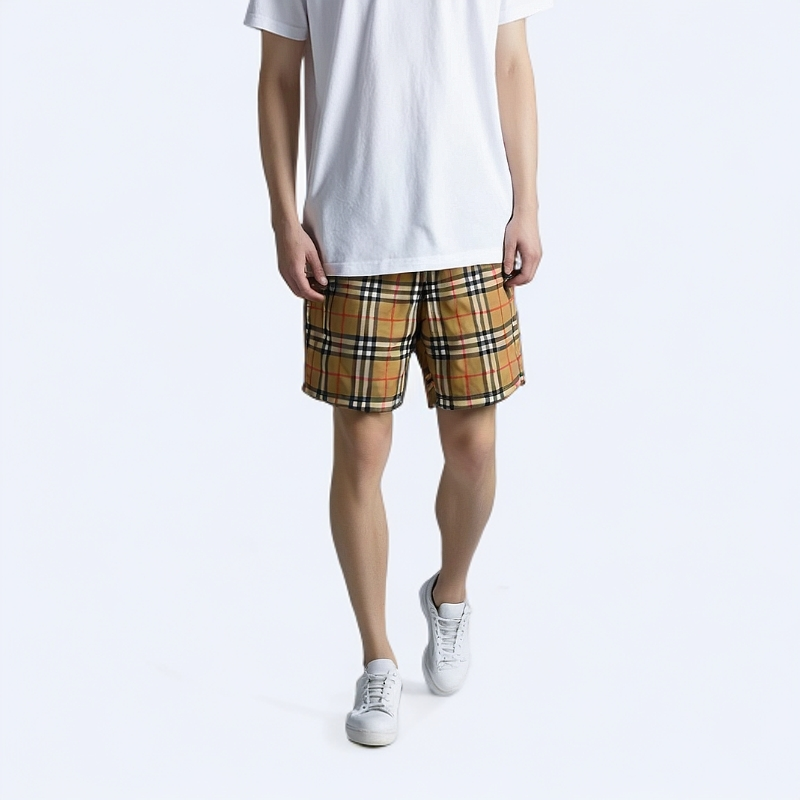 99新 BURBERRY/博柏利 12490385 经典格纹抽绳短裤 卡其色 XS码