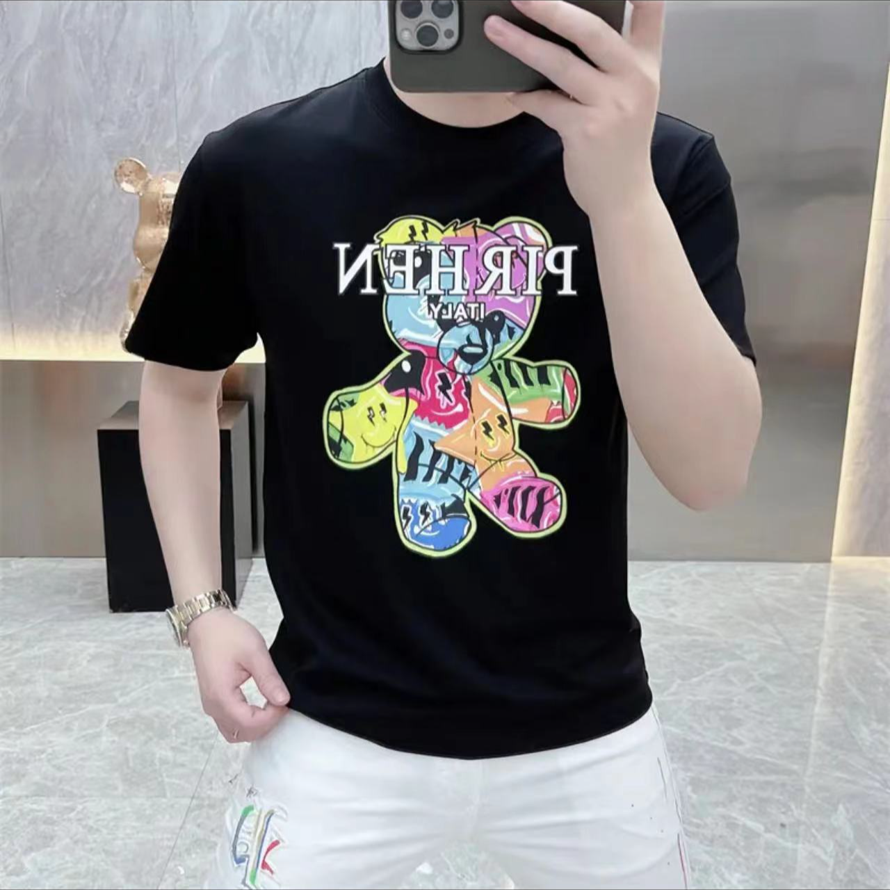 6169男士短袖t恤2025夏季新款潮流小熊印花休闲半袖