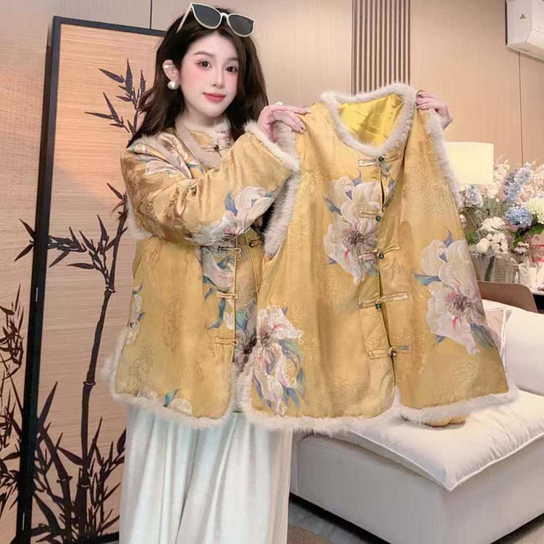 【771】新中式国风立领盘扣毛边马甲秋冬盘扣加绒加厚高级感穿搭