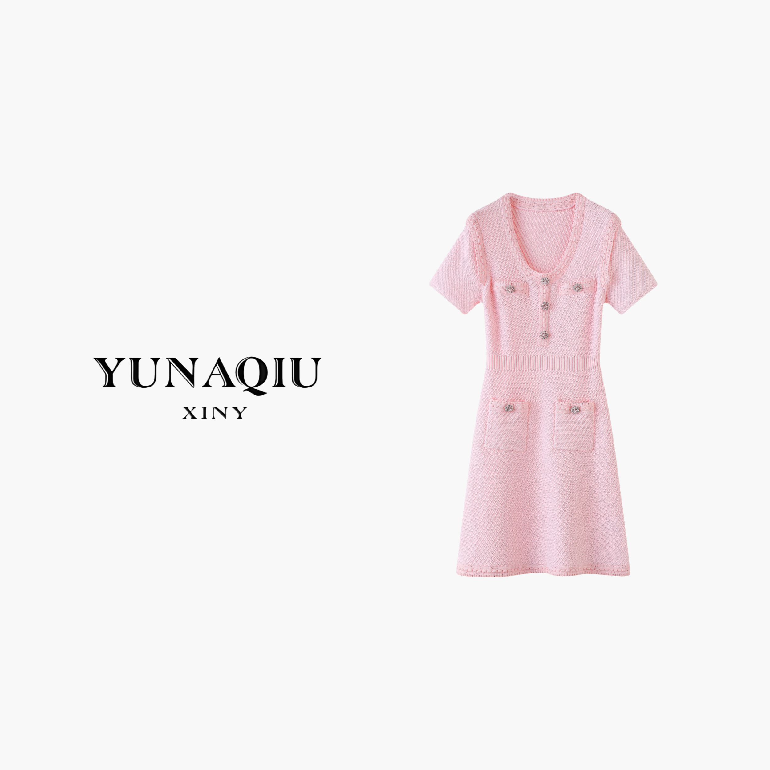 YUNAQIU 气质时尚休闲女士设计师圆领连衣裙-9208