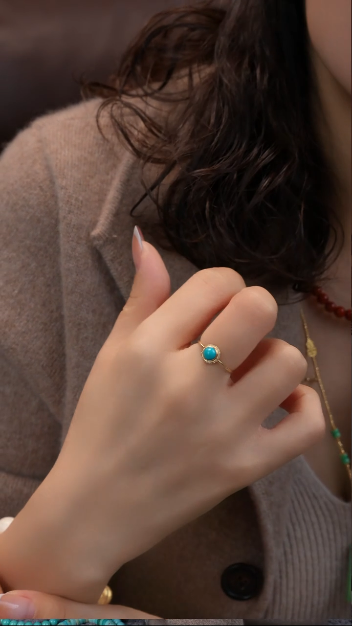 18K金镶嵌绿松石戒指1111