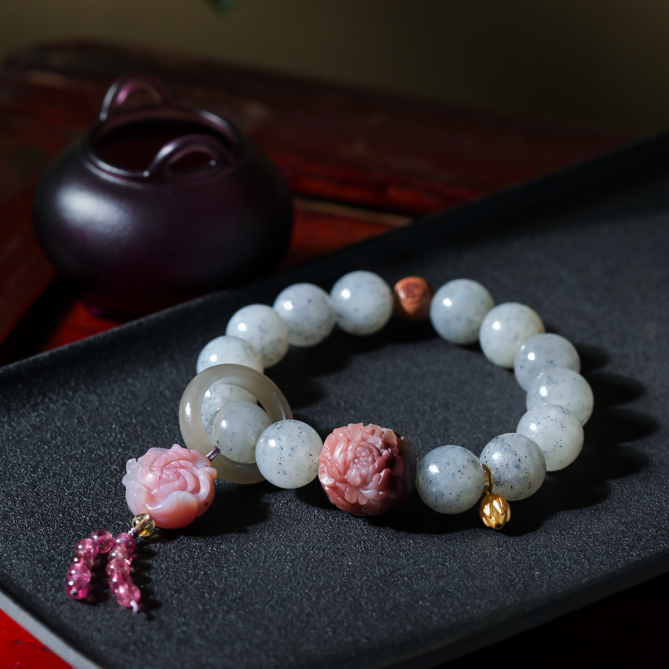 【意婵】天然高品和田玉点墨青花单圈盐源碧玺足金-909146