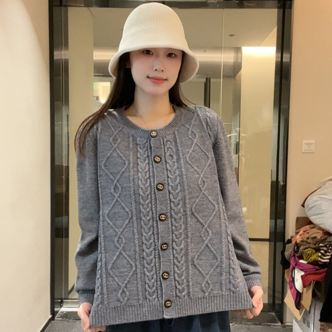 温柔风针织开衫女202秋冬新款宽松圆领厚款针织秋冬毛针织衫长袖