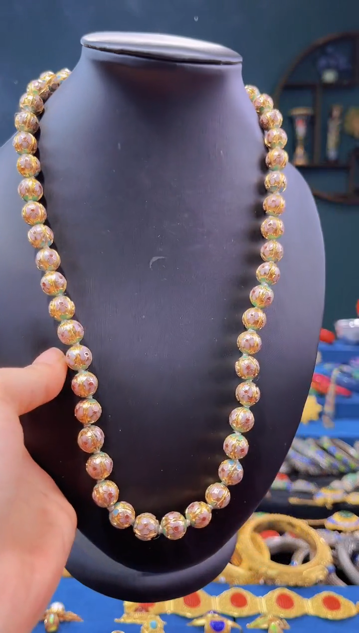 【闪购商品】非遗绝技 景泰蓝金地瓜棱项链 粉