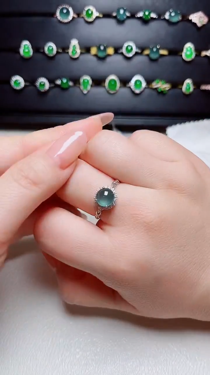 翡翠戒指银S925镶嵌天然翡翠s925银